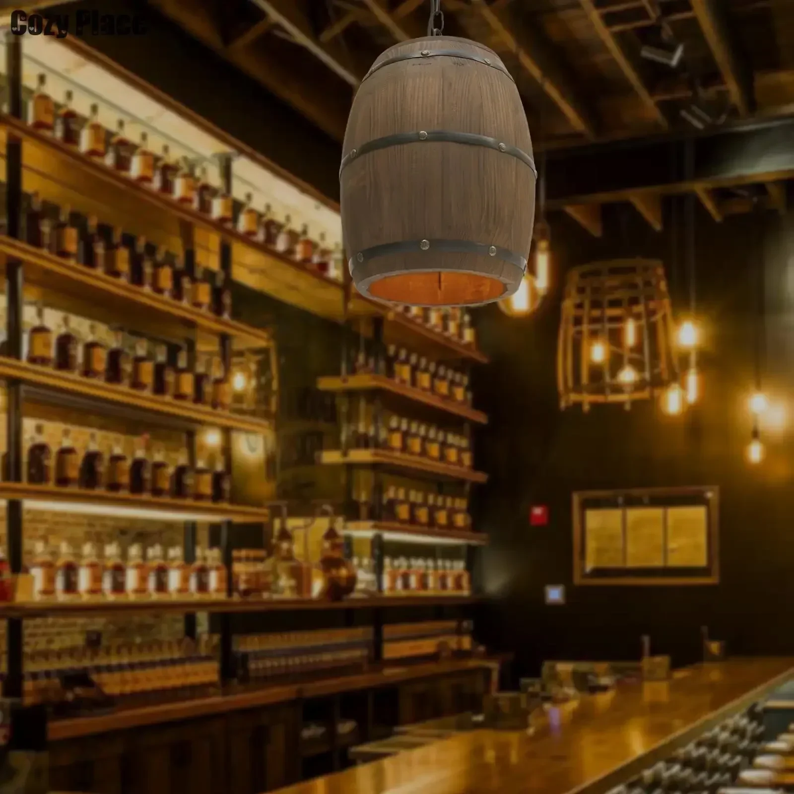 Wine & Beer Unlimited Spirits - 소박한 빈티지 샹들리에 나무 펜던트 조명